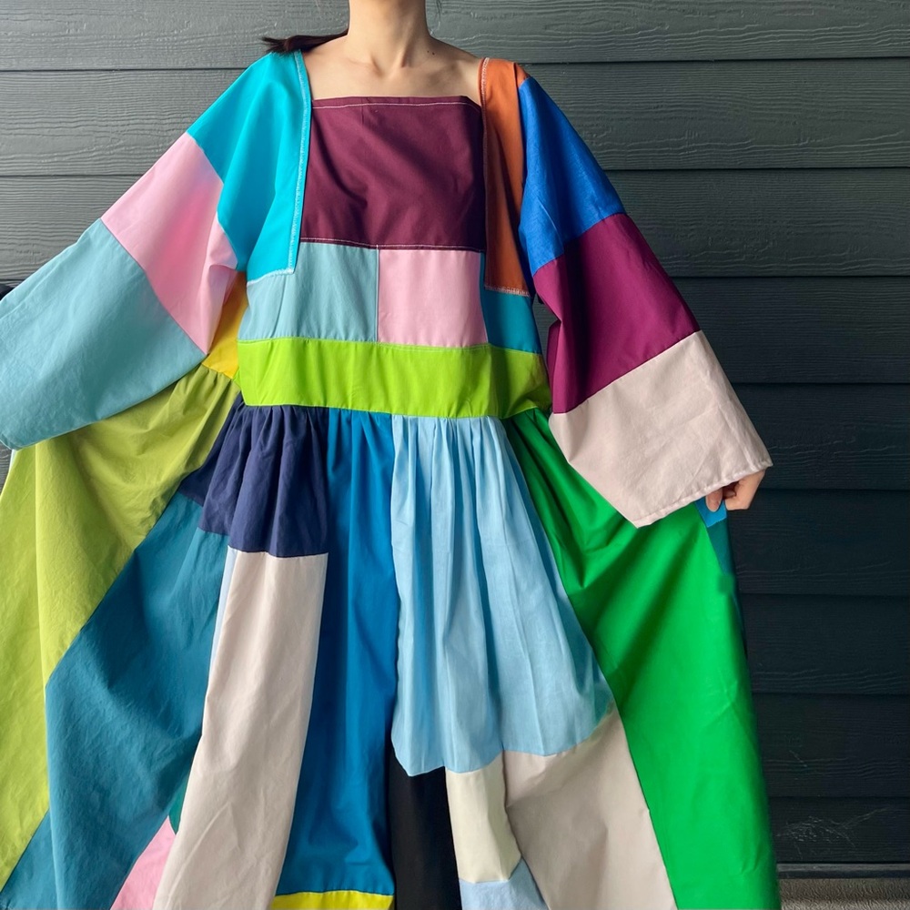 Handmade Quilted Patchwork Colorblock Dress SKU 03075